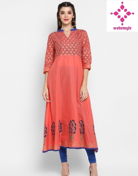 Pretty Solid Gold Printed Cotton Festive Kurti