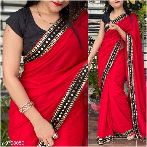 Attractive vichitra silk saree with heavy sequance lace border