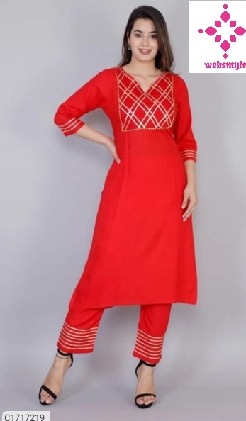 Pretty Rayon Gota Patti Work Kurti Pant Set