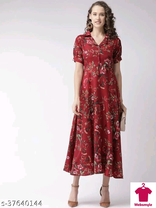 Maroon & Olive Green Floral Print Maxi Shirt Dress