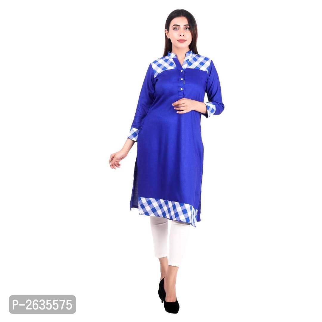 Women's Blue Rayon 3/4th Sleeve Long Kurti