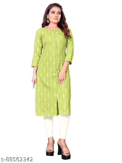 YOZOMKY Rayon Latest Kurti for Regular Wear Girls Rayon Three-Fourth Sleeve Printed A-Line Kurti for Women