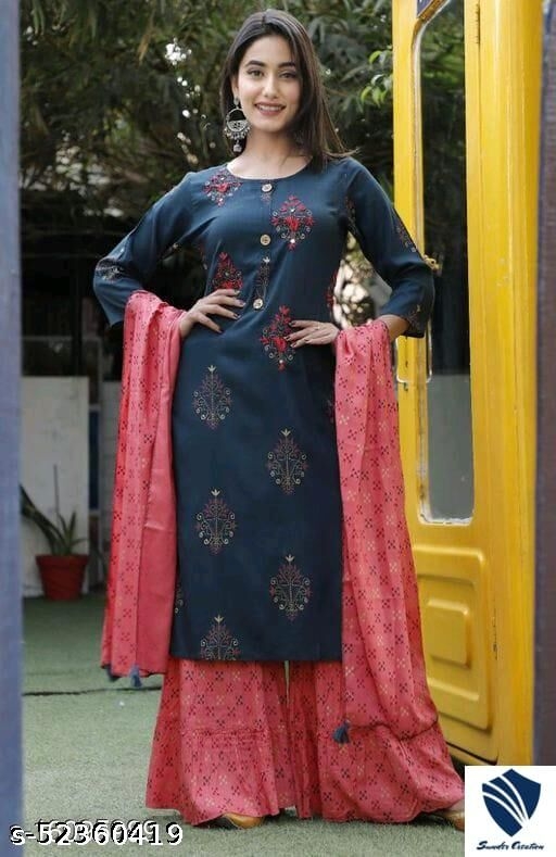 New and Hit Trendy Women Kurta Sharara & Dupatta Set