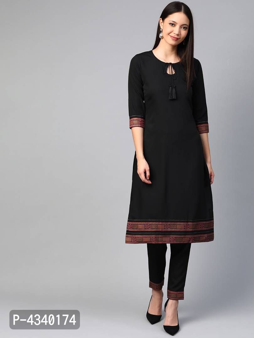 Elite Black Printed Crepe Straight Women Kurta