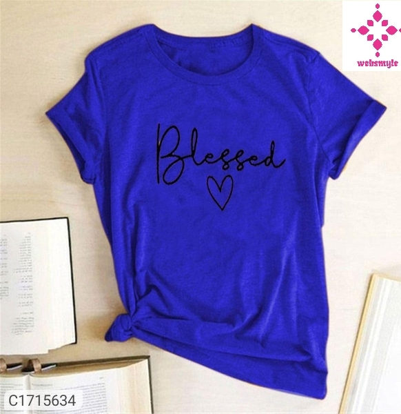 Women's Cotton Printed Navy Blue T-Shirt