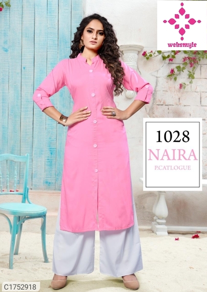 Attractive Solid With Buttons Rayon Kurti Palazzo Set