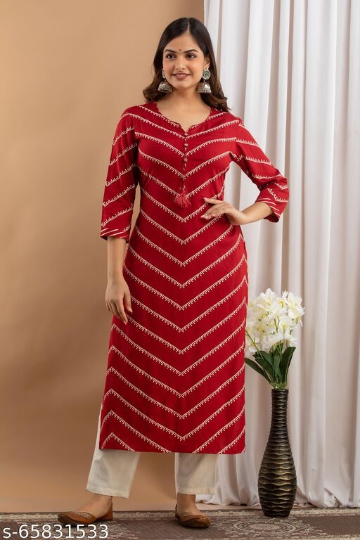 Raaba Maroon Rayon Fabric Button Lehriya Printed Women Straight Kurti