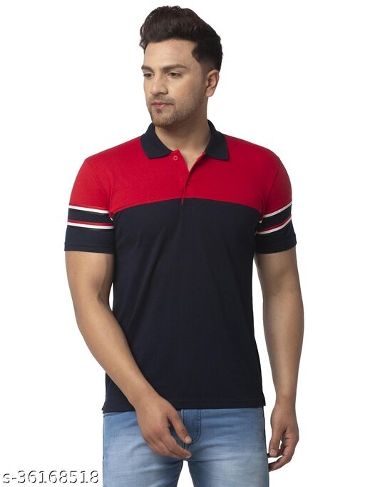 Gents Collar Navy And Red Tshirt