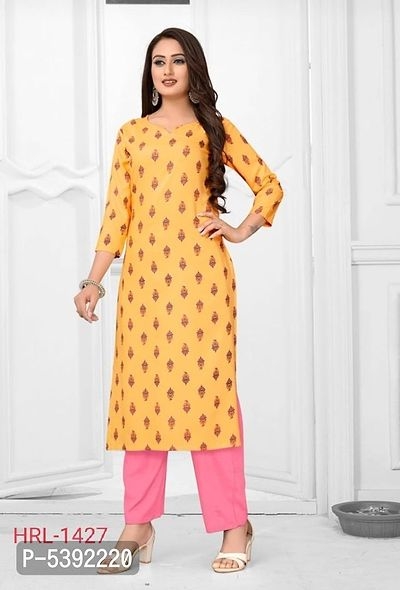 Womern's Printed Straight Peach Rayon Kurtas