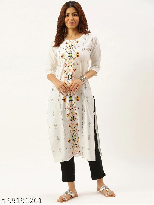 Stylish Women's Crepe MultiColor Digital Printed Straight Kurti