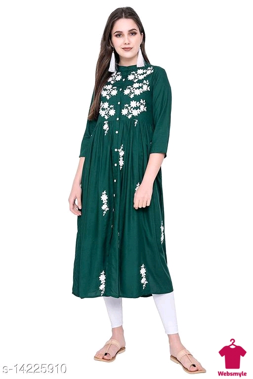 PURVIJA KURTIES STYLISH WHITE EMBROIDERED FLARED KURTA