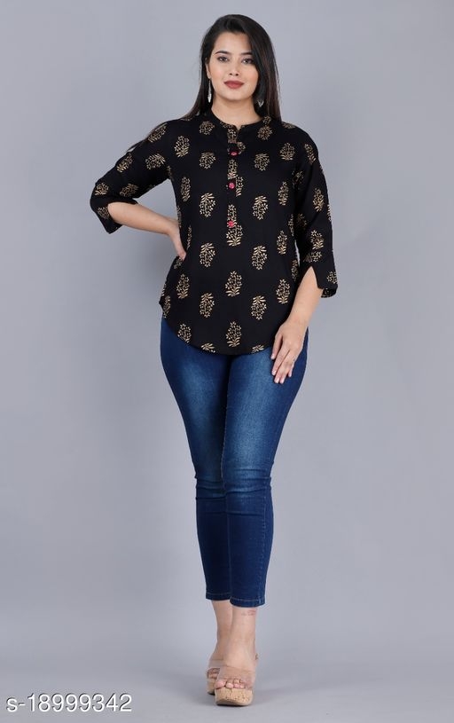 Rayon Gold Printed Party Wear Top