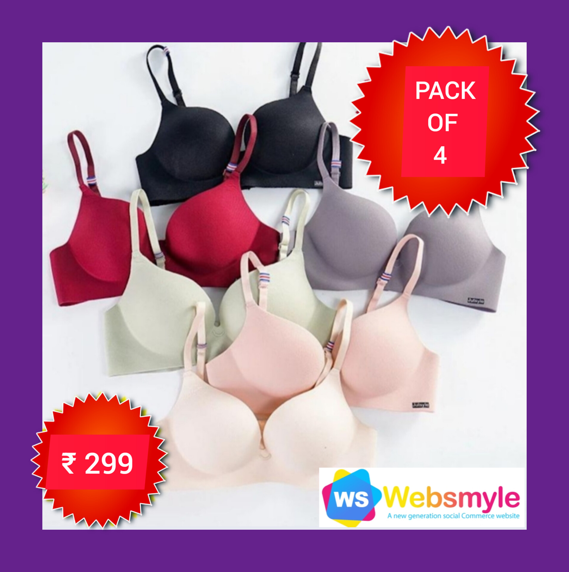 Women Sassy Non Wired Padded Bra Pack OF 4