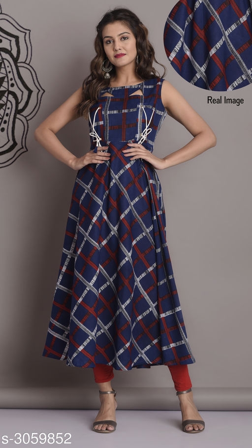 Women's Printed Rayon Long Anarkali Kurti