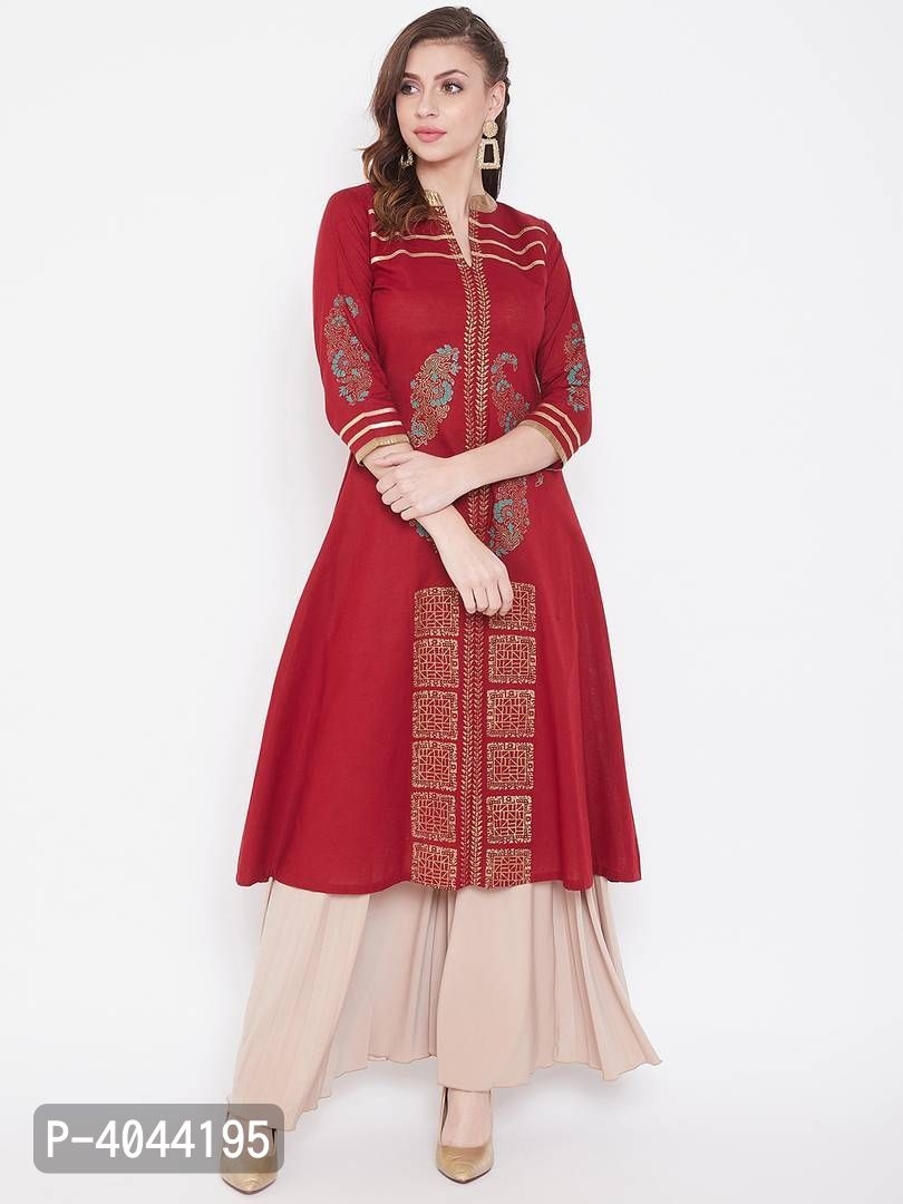 Women's Maroon Cotton Kurtas