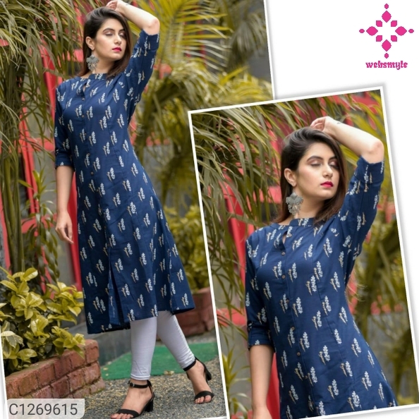  Latest A line Cotton Slub Floral Print Kurti With 3/4th Sleeves