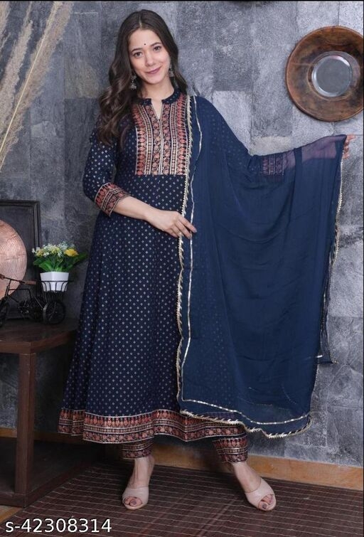 Navy Blue Long Kurti Dupatta set