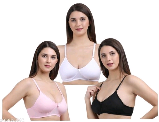 Evaara  non padded non wired contrast bra in White, Black, Baby Pink (Pack of 3)