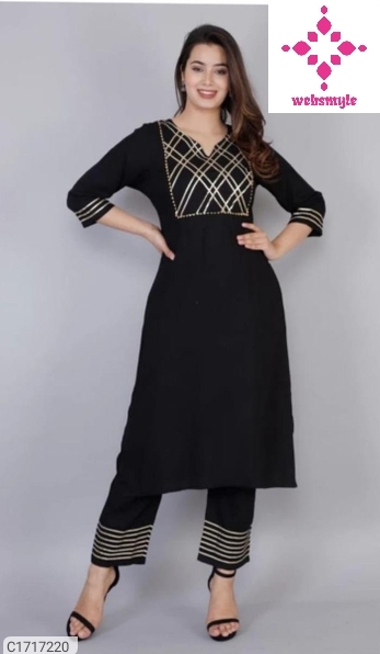 Pretty Rayon Gota Patti Work Kurti Pant Set