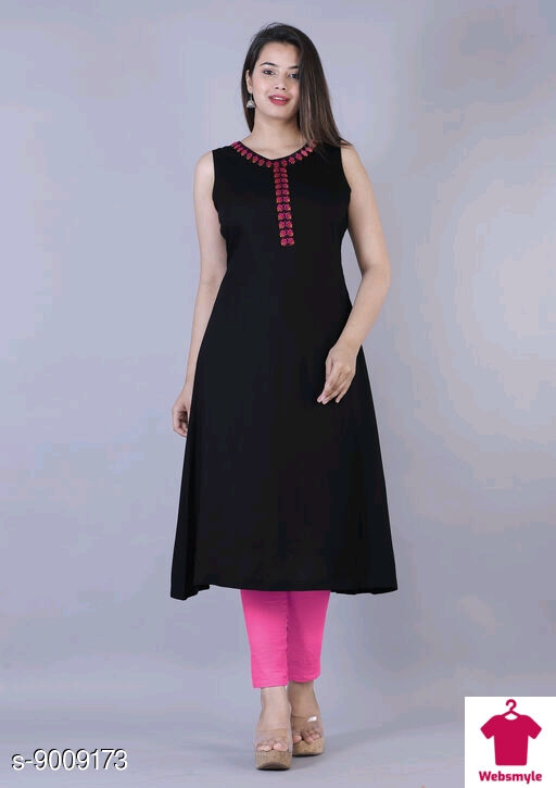Women's Black Solid Rayon Kurti