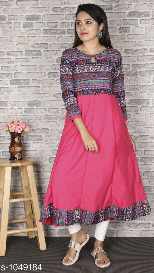 Women's Printed Crepe Anarkali Kurti