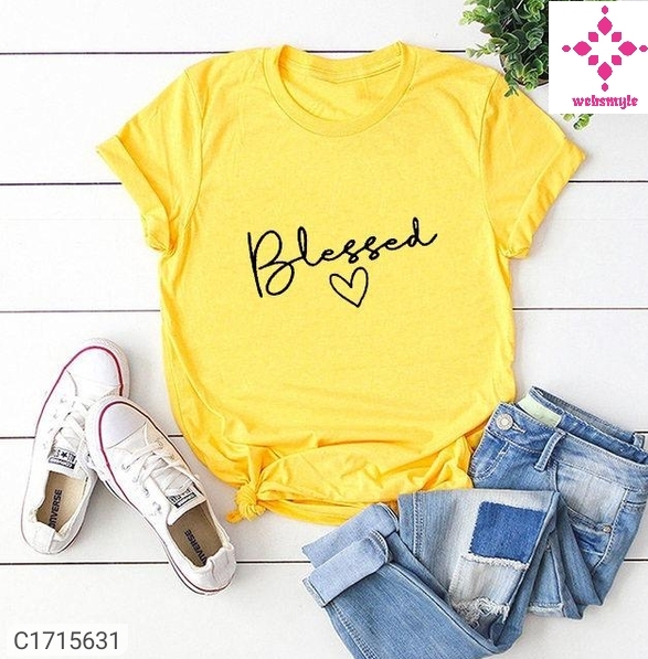 Women's Cotton Printed yellow T-Shirt