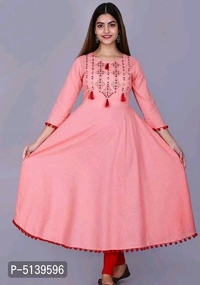 Stunning Pink Rayon Embroidered Anarkali Kurta For Women