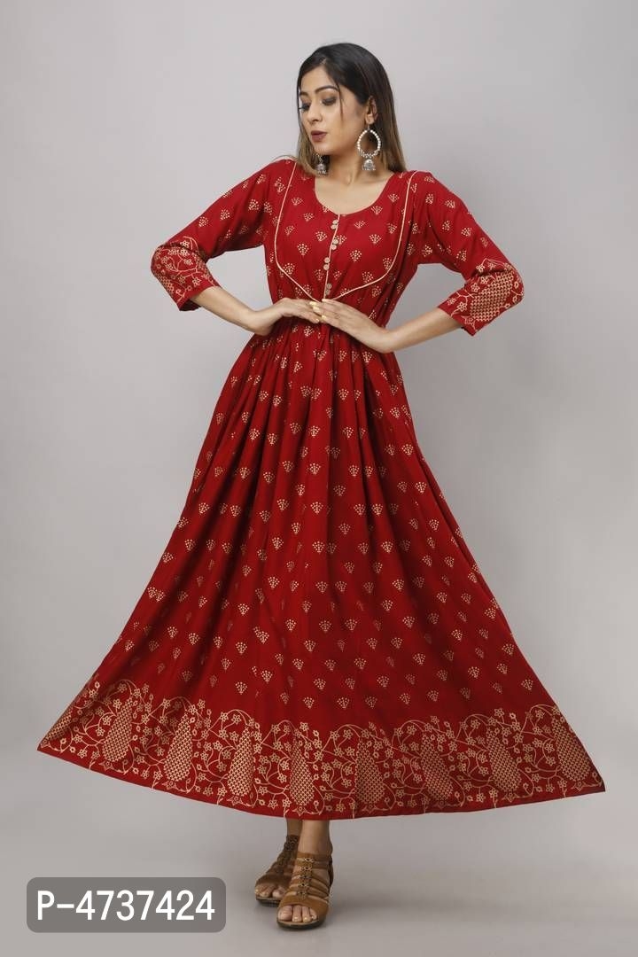 Stylish Maroon Rayon Printed Kurta For Women