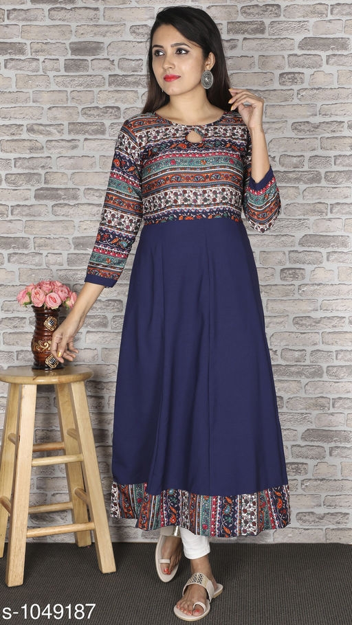 Women's Printed Crepe Anarkali Kurti