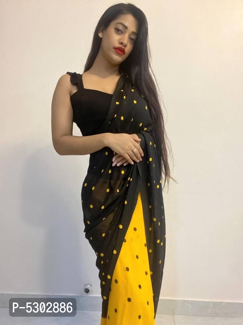 Yellow Polka Dot Daily Wear Printed Georgette Saree with Blouse Piece