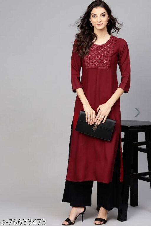 Maroon straight embroidery kurta