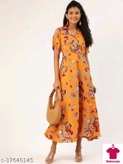 Women Mustard Yellow & Red Floral Print Maxi Dress