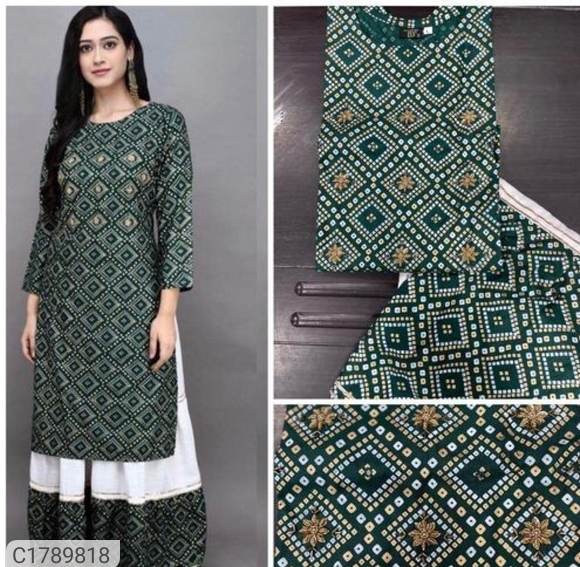 Glamourous Printed Rayon Kurti Skirt Sets