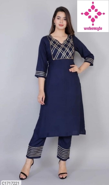 Pretty Rayon Gota Patti Work Kurti Pant Set