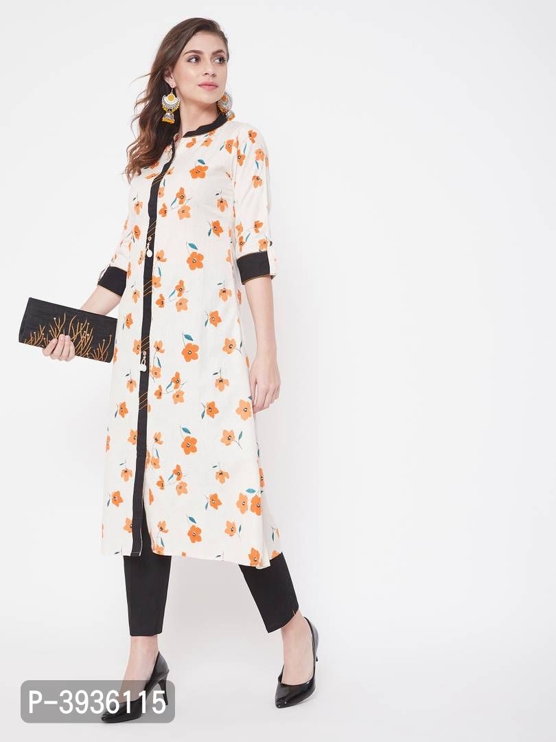 Multicoloured Printed Cotton A-Line Kurta