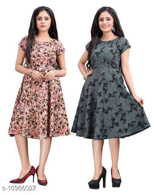 Women's  Party Wear Printed Crepe Fit & Flare Dress