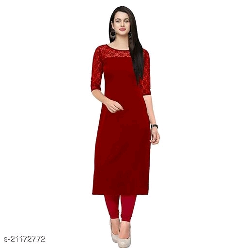 Women  Red Poly Crepe Straight Kurta 