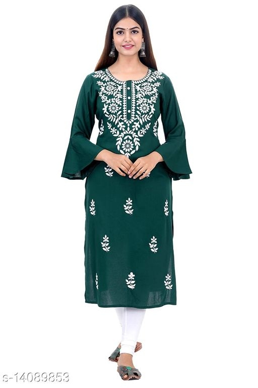 PURVIJA KURTIES WHITE EMBROIDERED STRAIGHT KURTA WITH STYLISH SLEEVES