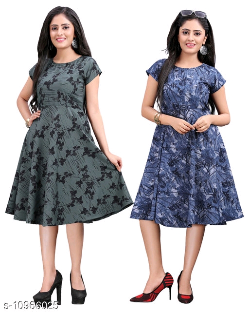 Women's  Party Wear Printed Crepe Fit & Flare Dress