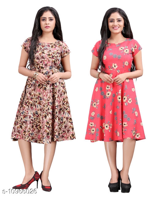 Women's  Party Wear Printed Crepe Fit & Flare Dress