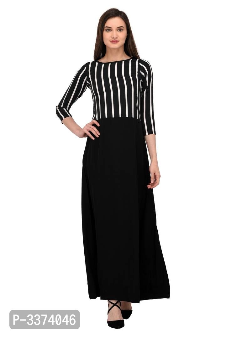 Elegant Black Solid Crepe Women A-Line Kurti