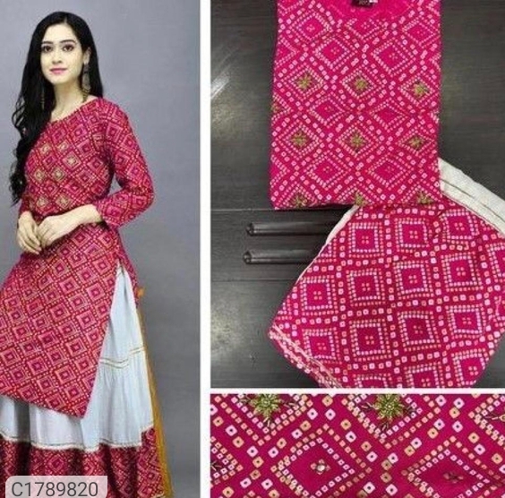 Glamourous Printed Rayon Kurti Skirt Sets