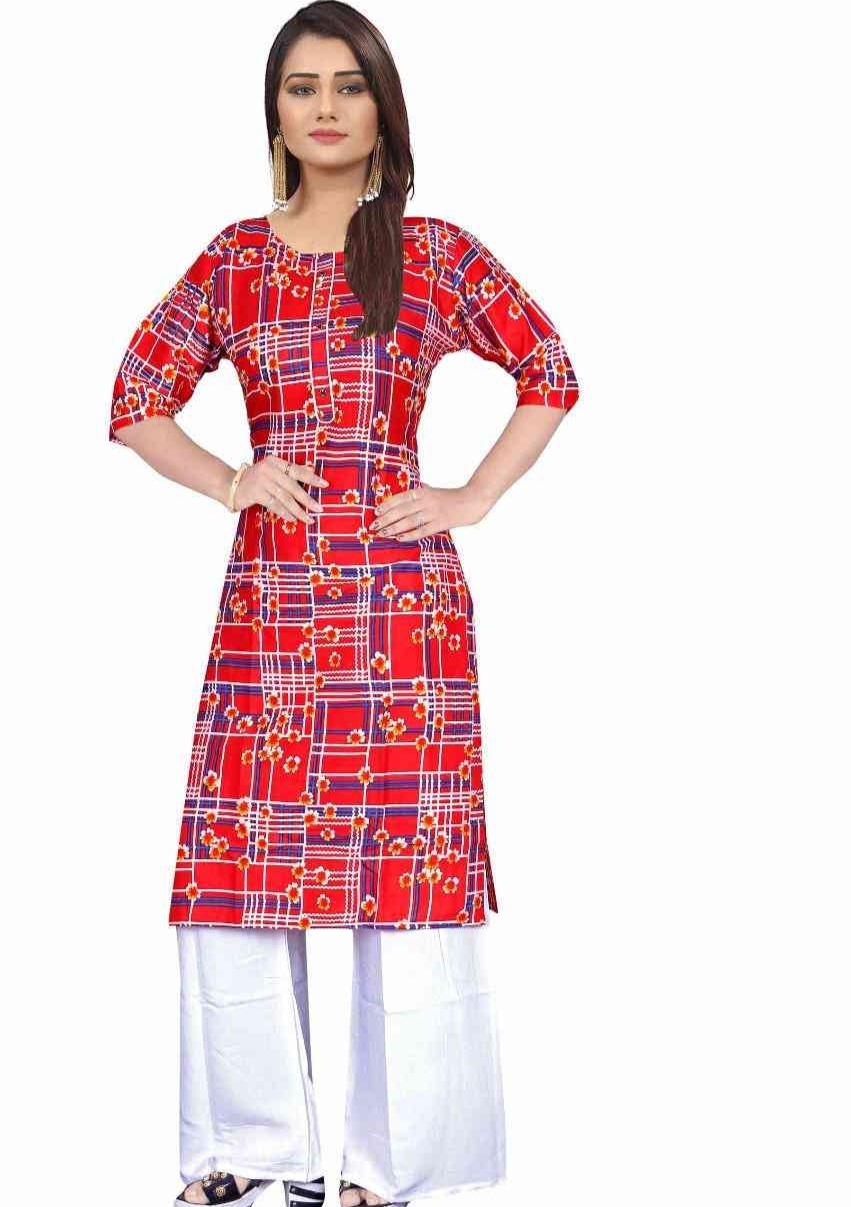 Women Rayon A-line Printed Long Kurti With Palazzos