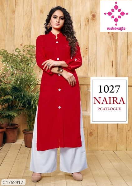 Attractive Solid With Buttons Rayon Kurti Palazzo Set