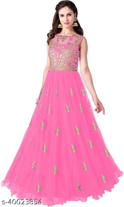 Amazing Anarkali Net Embroidery Work Semi-Stitched Gown