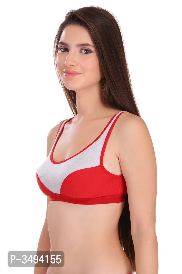 Women Red Cotton Spandex Sports Bras