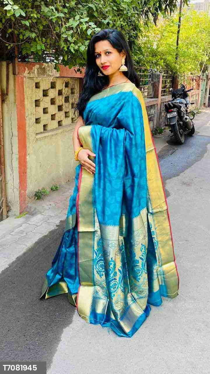 Ma 45-nora Silk Saree ( Aqua Blue)