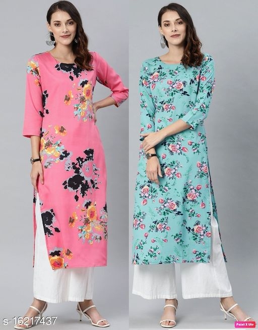 Anni Designer Crep Fabric Floral Print Combo of 2 Kurti (Geet Combo_5)