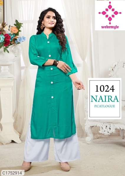 Attractive Solid With Buttons Rayon Kurti Palazzo Set