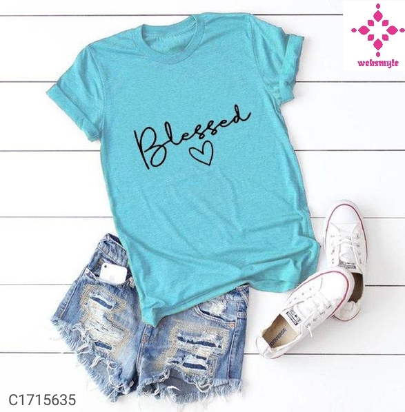 Women's Cotton Printed Blue T-Shirt